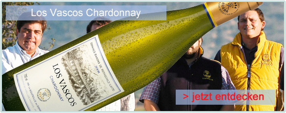Los Vascos Chardonnay hat ein brillantes Bouquet mit Ankl�ngen an Stachelbeeren und Birnen. Er ist frisch, kraftvoll, extraktreich und gef�llt mit seiner
klaren Art.