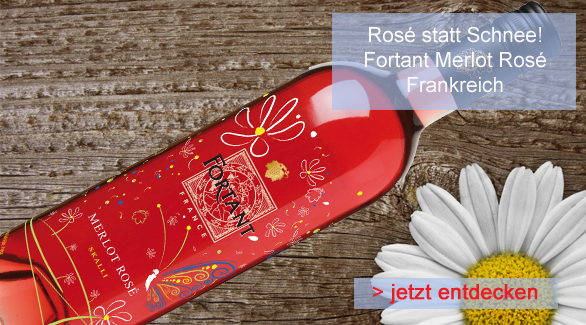 Fortant de France Merlot Ros� in der serigrafierten Sonderflasche. Der extrem leckere Ros� f�r jedes Wetter bringt immer die gute Laune ins Glas.