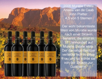 2008er Muratie Estate Ansela van de Caab - 6 Flaschen Vorteilspaket - Muratie Ansela van de Caab - ein Wein mit Aromen von dunklen Beeren und Vanille, sehr vielschichtig im Glas, am Gaumen voll und weich, eleganter franz�sischer Stil. Der Jahrgang 2008 erhielt vom s�daf...